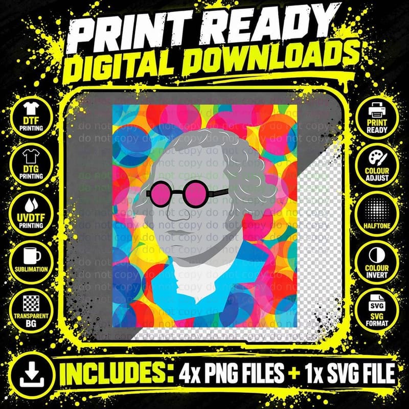 Too Cool for British Rule Tee, George Washington Pop Art Png SVG Digital Bundle