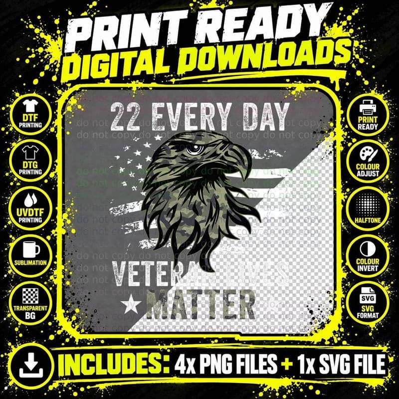 Tu 22 Every Day Veteran Lives Matter Camouflage Flag Png SVG Digital Bundle