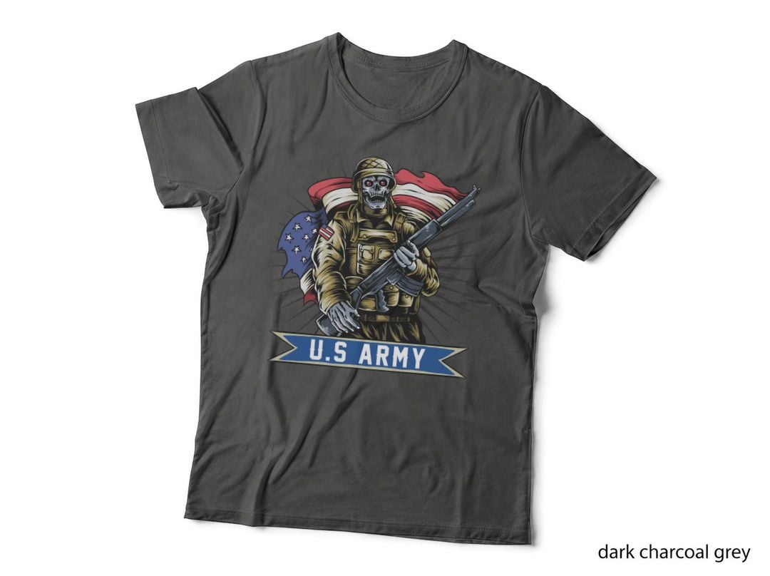 U.s Army Soldier Skull with Rifle Military Gear Uniform Patriotic Action T-Shirt