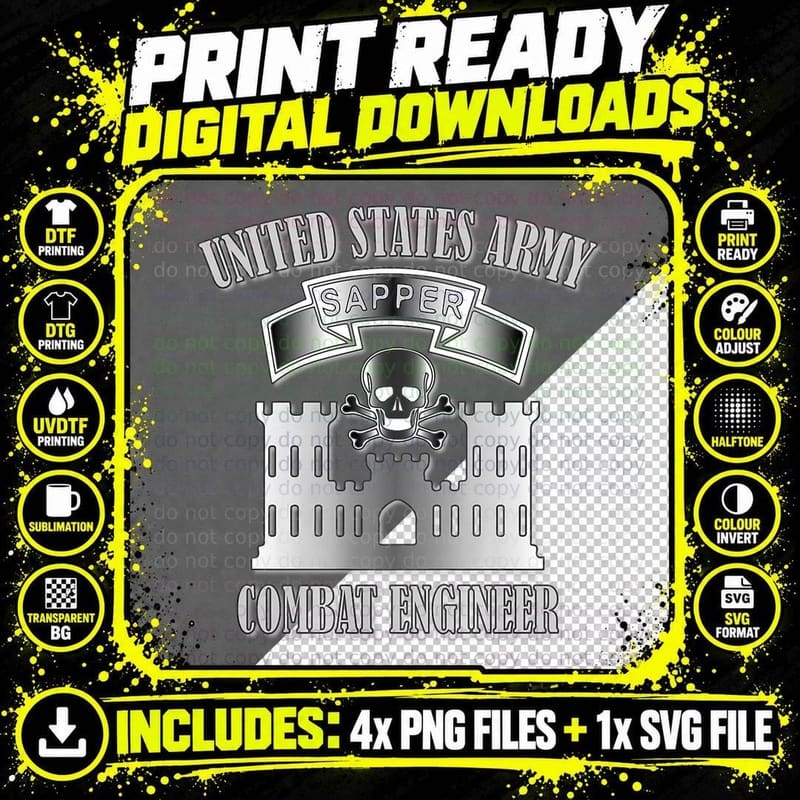 U.s. Army Sapper- Combat Engineer (Front Design) Png SVG Digital Bundle