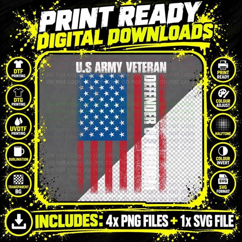 U.s. Army Veteran Defender of Freedom Patriotic T-Shirt Png SVG Digital Bundle