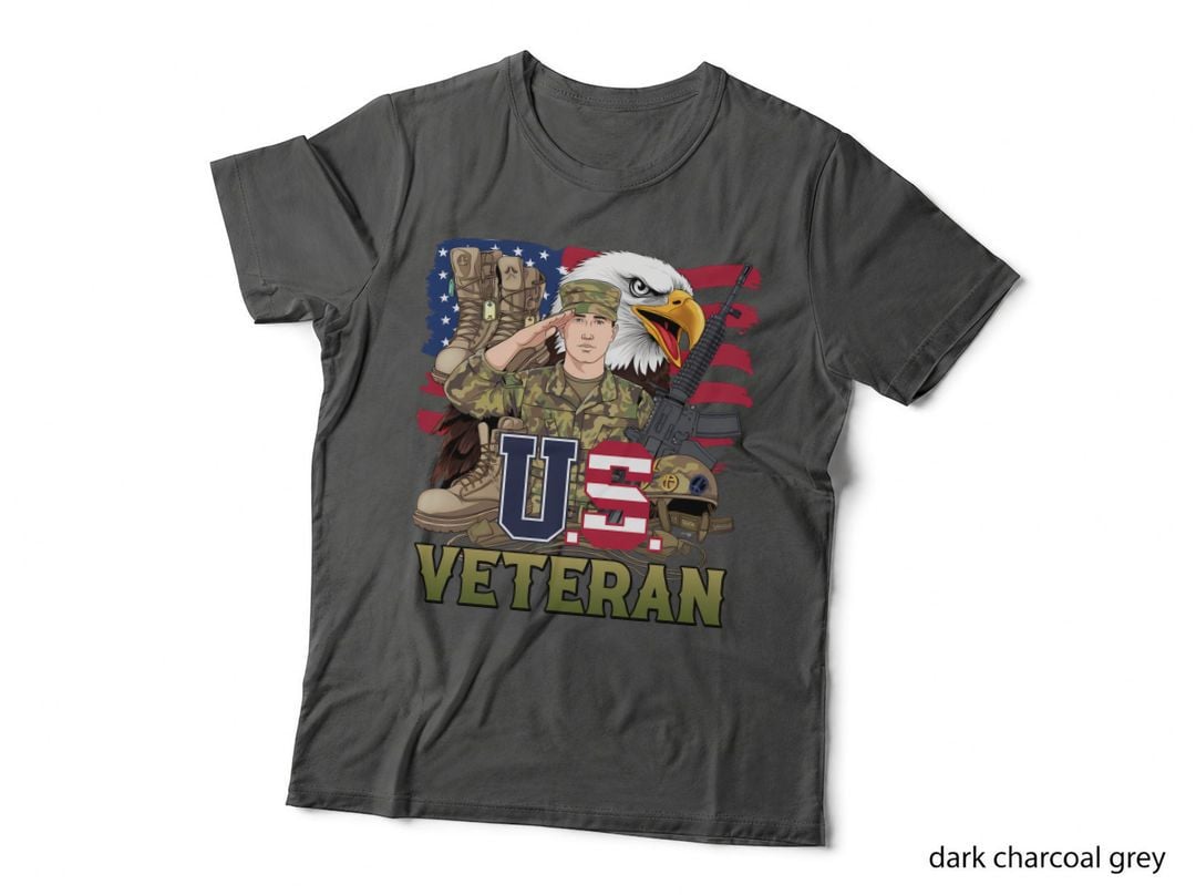 U.s. Veteran Patriotic T-Shirt, Military Salute with Eagle and Gear Graphic Tee