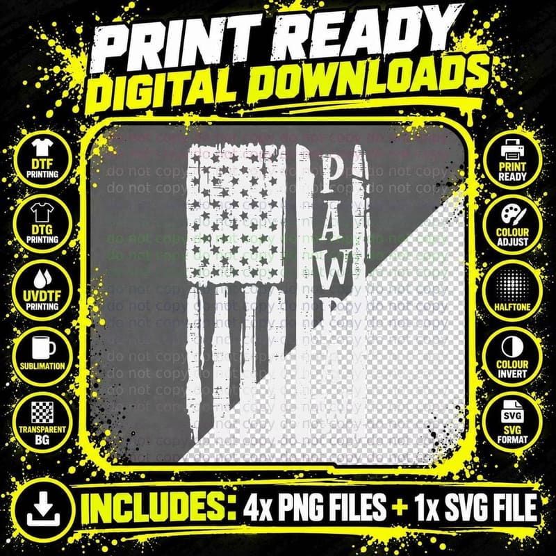 US Flag Pawpaw Vintage Fathers Day Patriot Grandpa Papaw Png SVG Digital Bundle