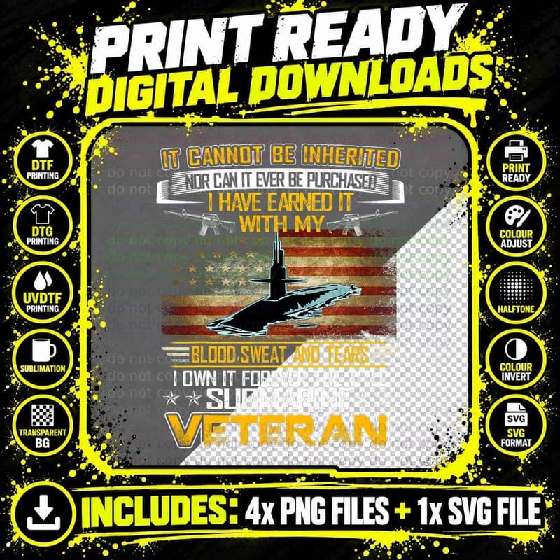 US Military Submarine US Flag Gifts for a Veteran Png SVG Digital Bundle