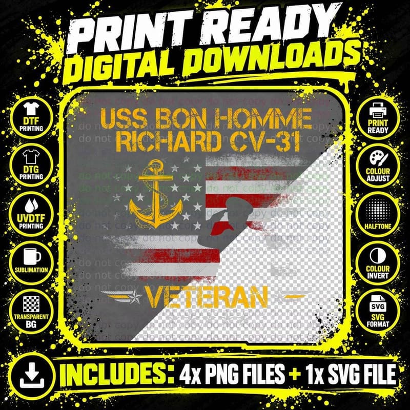 USS Bon Homme Richard CV-31 Aircraft Carrier Veteran Png SVG Digital Bundle
