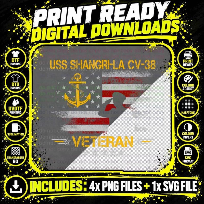 USS Shangri-La (CV-38) Aircraft Carrier Veteran Flag Png SVG Digital Bundle