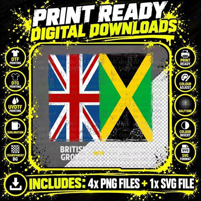Union Jack with Jamaican Flag Design & British Caribbean Png SVG Digital Bundle
