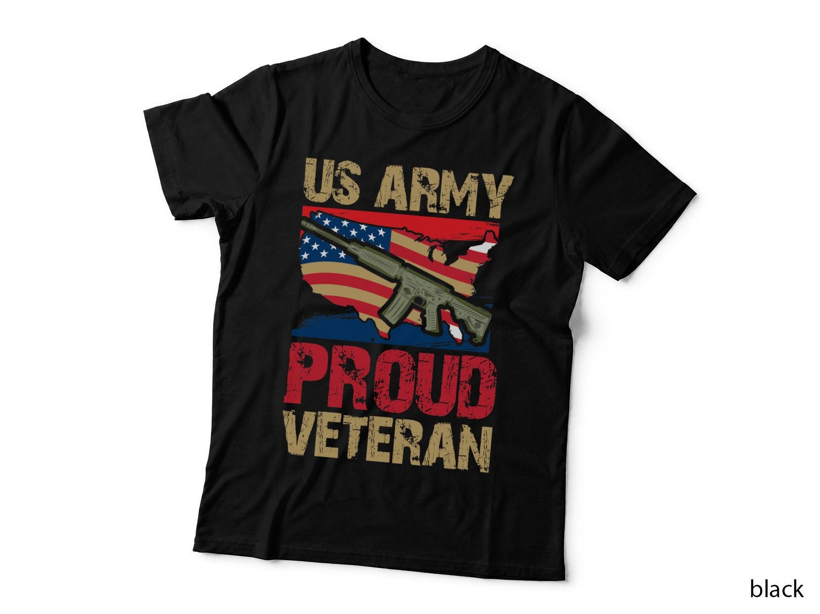 Us Army Proud Veteran Patriotic T-Shirt, US Army Proud Veteran Flag Rifle