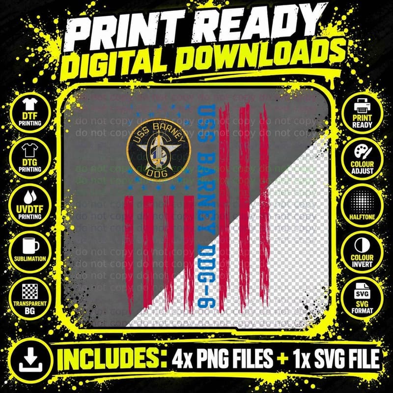 Uss Barney Ddg-6 Flag Guided Missile Destroyer Ship Png SVG Digital Bundle