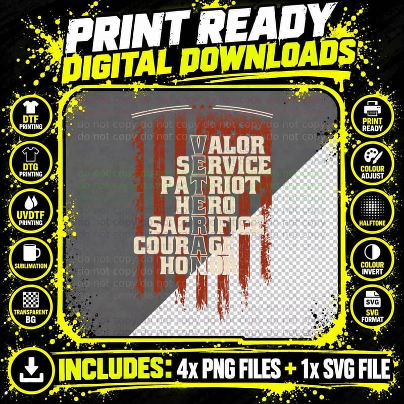 Valor Service Patriot Hero Sacrifice Courage Honor Png SVG Digital Bundle