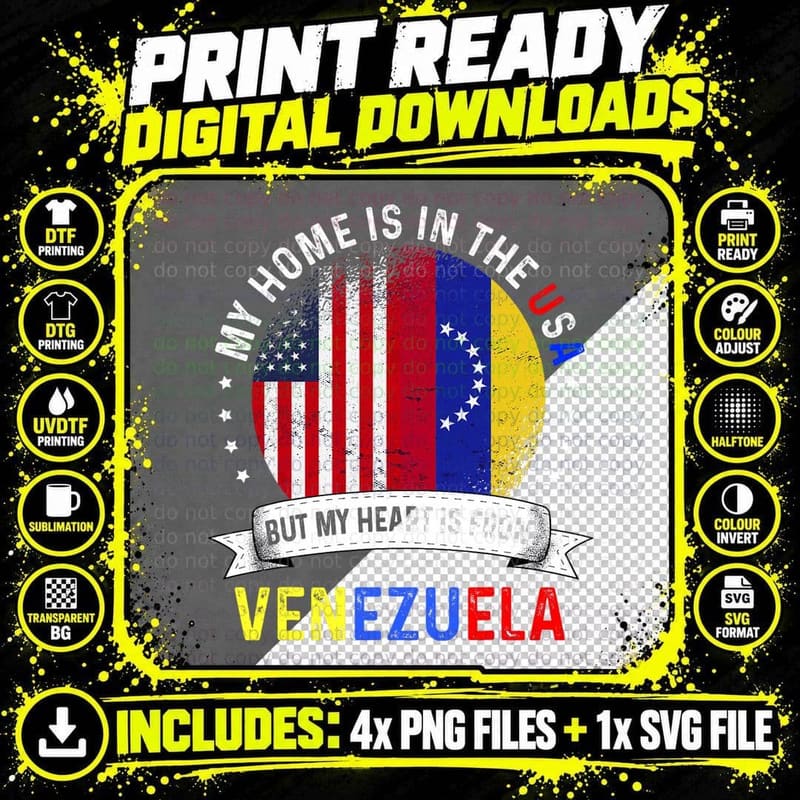 Venezuelan American Patriot Heart Is from Venezuela Flag Png SVG Digital Bundle