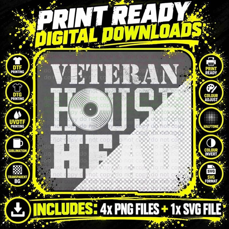 Veteran House Head - House Music Old School Rave EDM DJ Png SVG Digital Bundle