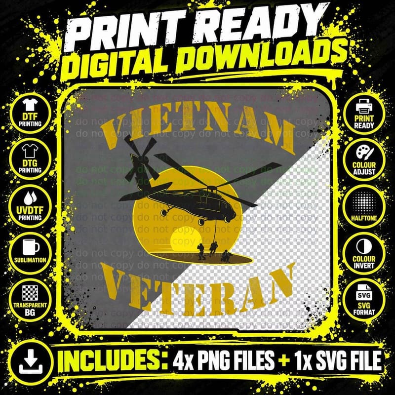 Vietnam Veteran Rescue Helicopter Team Soldiers T-Shirt Png SVG Digital Bundle