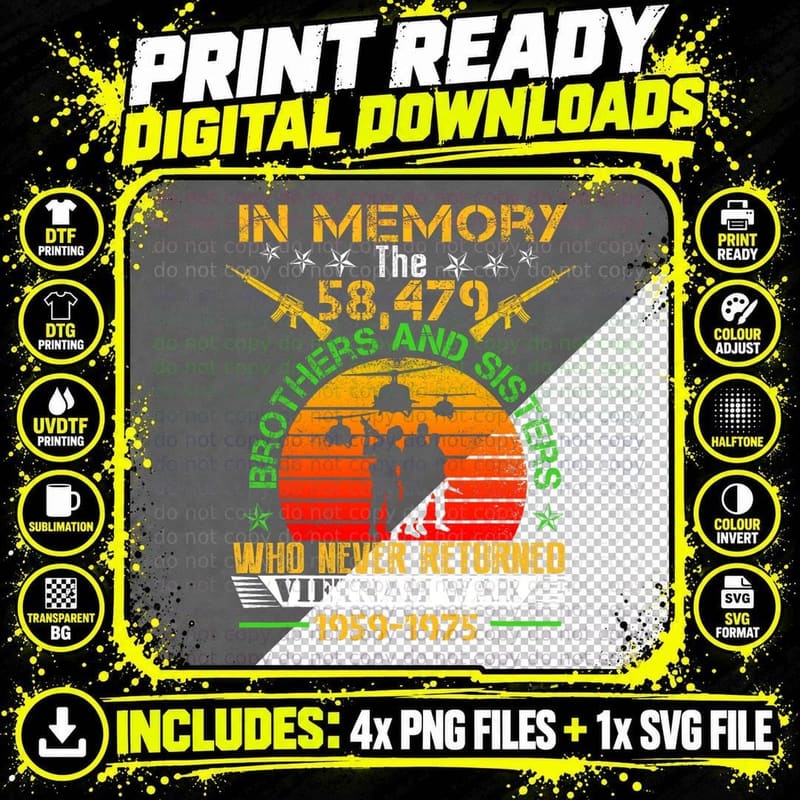 Vietnam Veteran in Memory the War Vietnam Gift T-Shirt Png SVG Digital Bundle