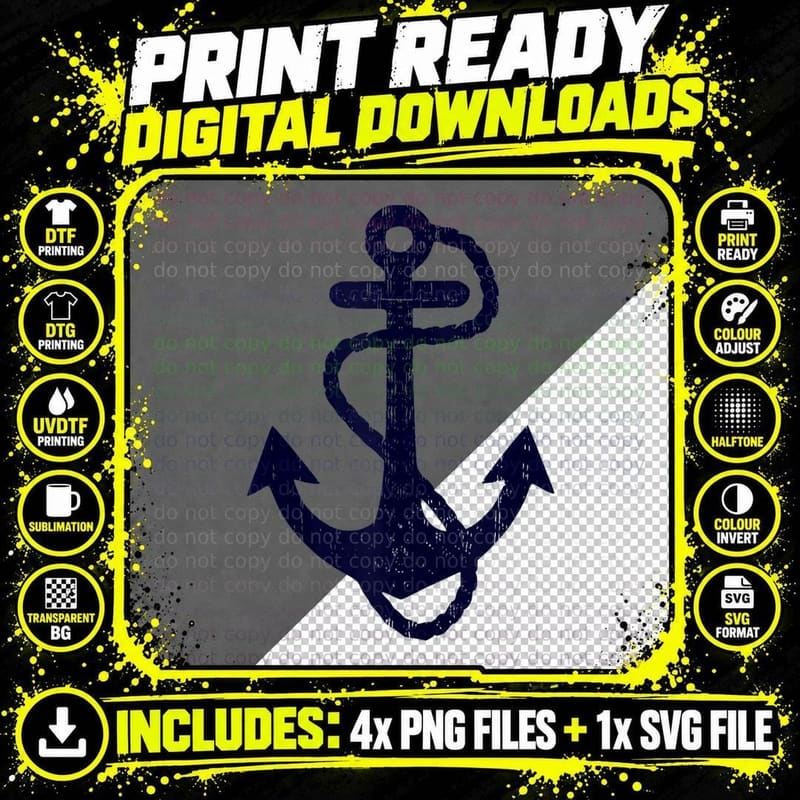Vintage Distressed Sailing Boat Nautical Grungy Navy Png SVG Digital Bundle