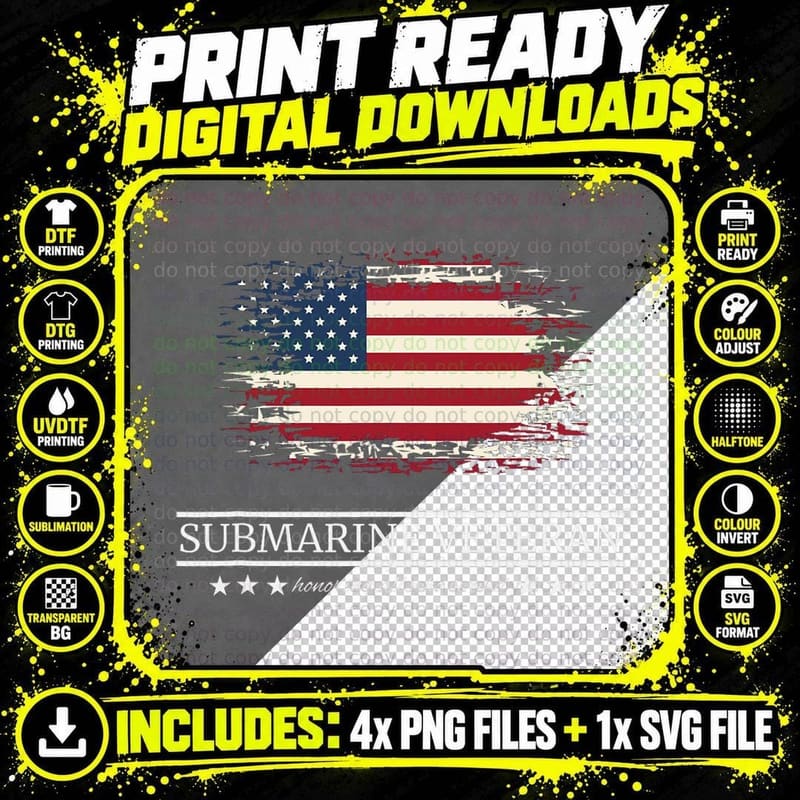 Vintage Submarine Veteran Silent Service T- Shirt Png SVG Digital Bundle