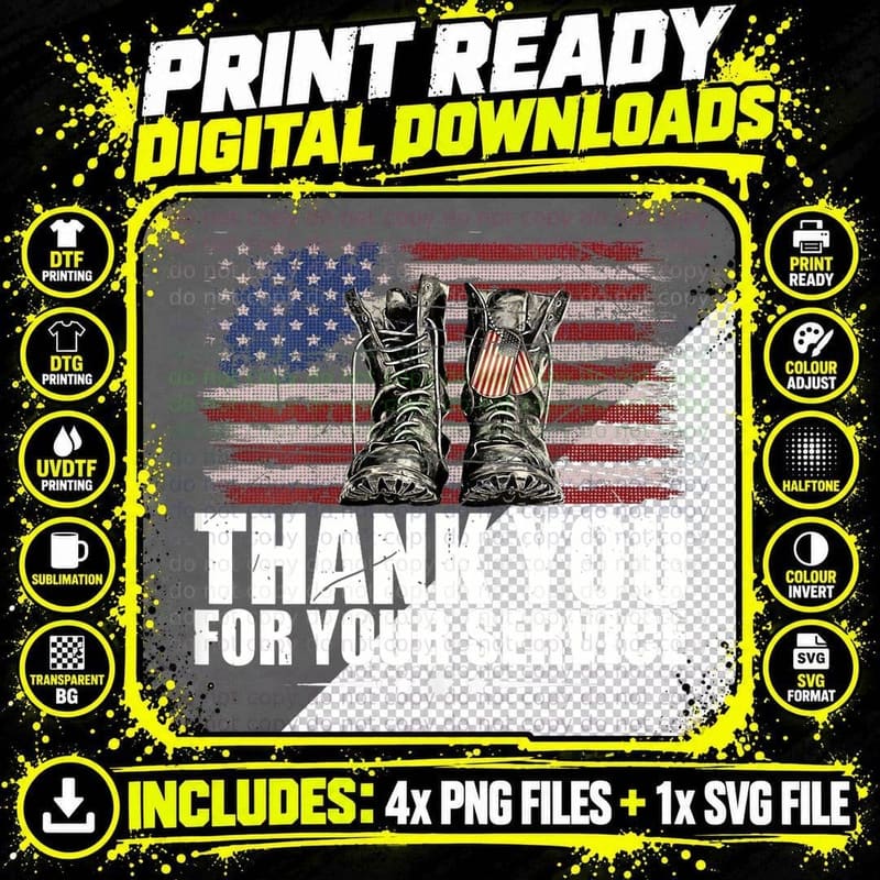 Vintage Veteran Thank You for Your Service Veteran's Png SVG Digital Bundle
