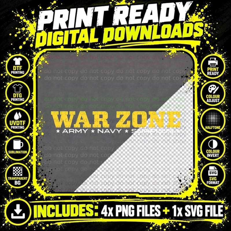 War Zone Army Navy Surplus T-Shirt Png SVG Digital Bundle