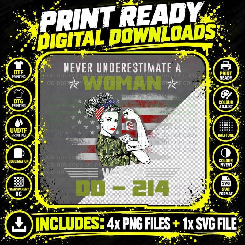 Women with DD-214 Female Veterans Tee Proud Women Png SVG Digital Bundle