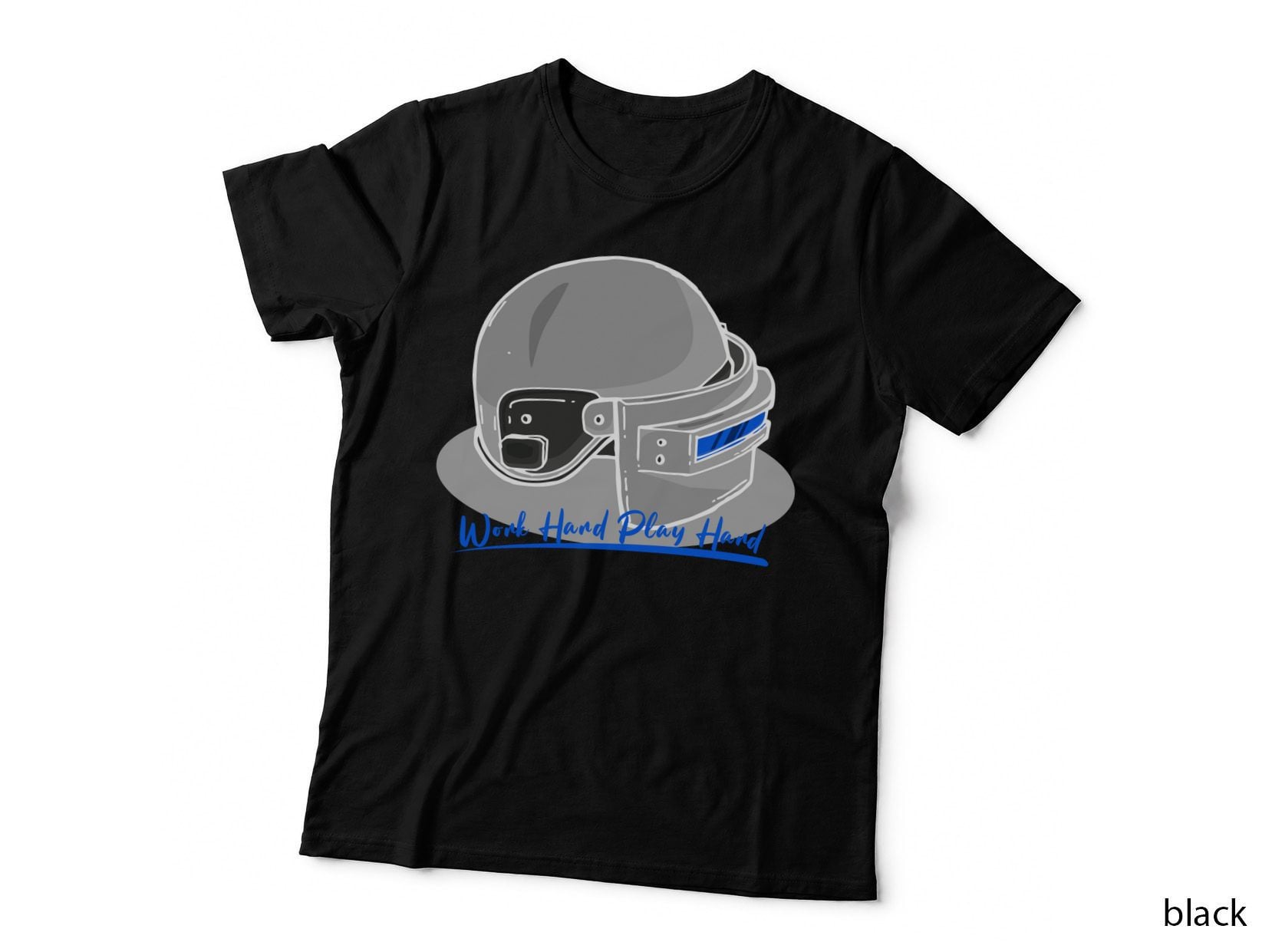 Work Hard Play Military Helmet Soldier Gray Orange Motivational Text T-Shirt