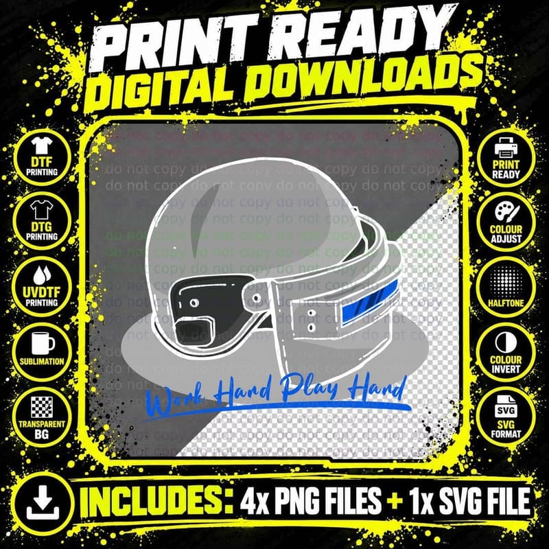 Work Hard Play Military Helmet Soldier Gray Orange Png SVG Digital Bundle