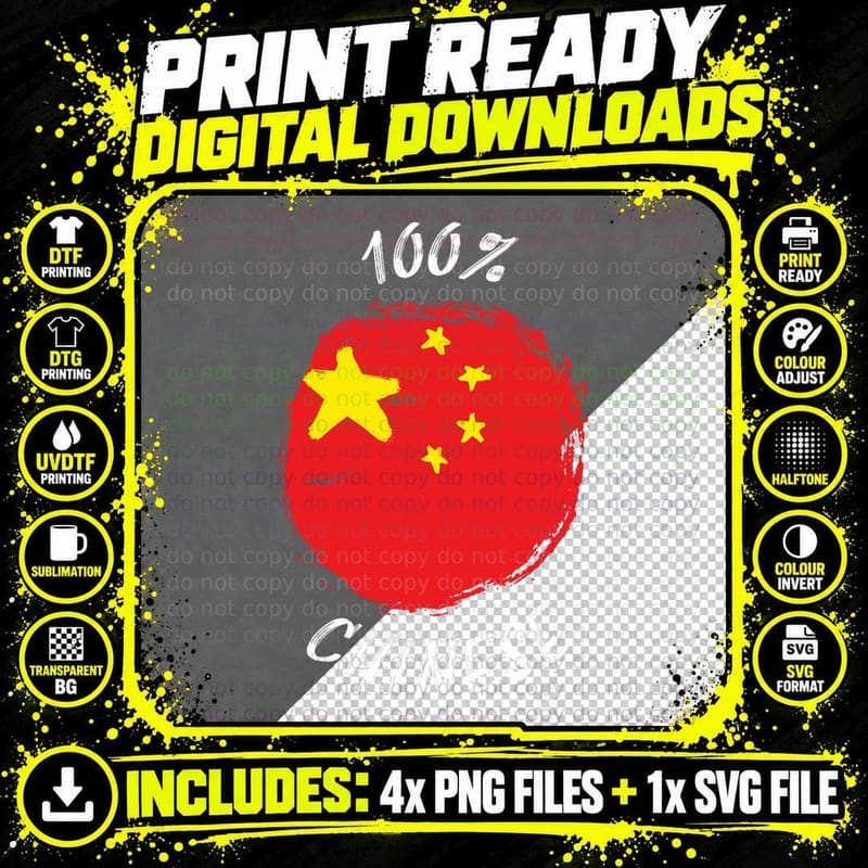 100 Chinese Shirt Proud Chinese Shirt Flag China Png SVG Digital Bundle
