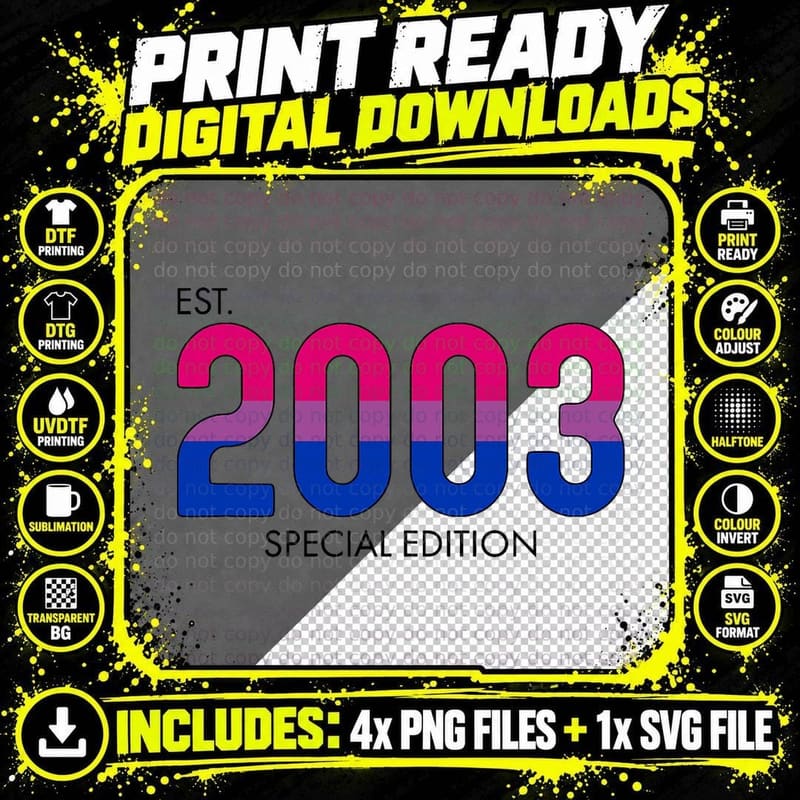 2003 Bisexual Birthday Bi Pride Gift LGBT Flag Png SVG Digital Bundle