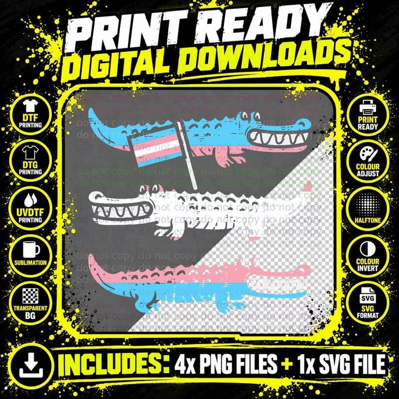 3 Crocodiles Transgender Flag Trans Pride Transsexual Png SVG Digital Bundle