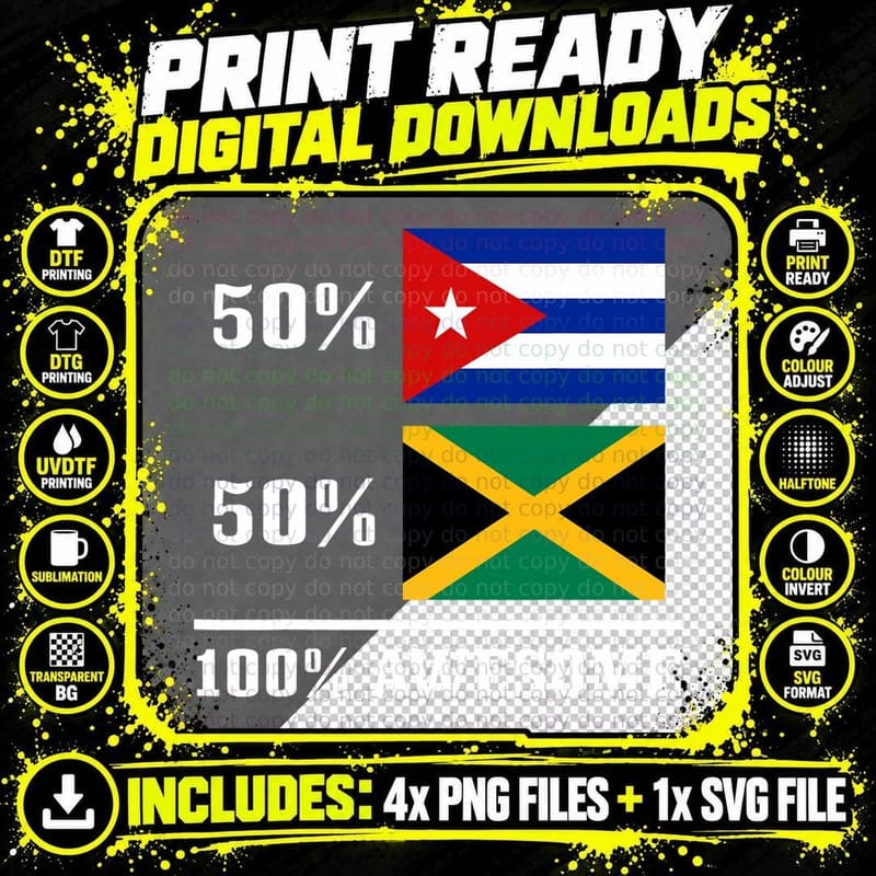 50 Cuba 50 Jamaica Cuban Jamaican Flag Pride Heritage Png SVG Digital Bundle