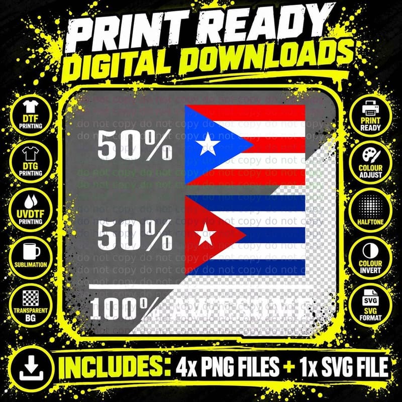 50 Puerto Rico 50 Cuba Puerto Rican Cuban Flag Pride Png SVG Digital Bundle