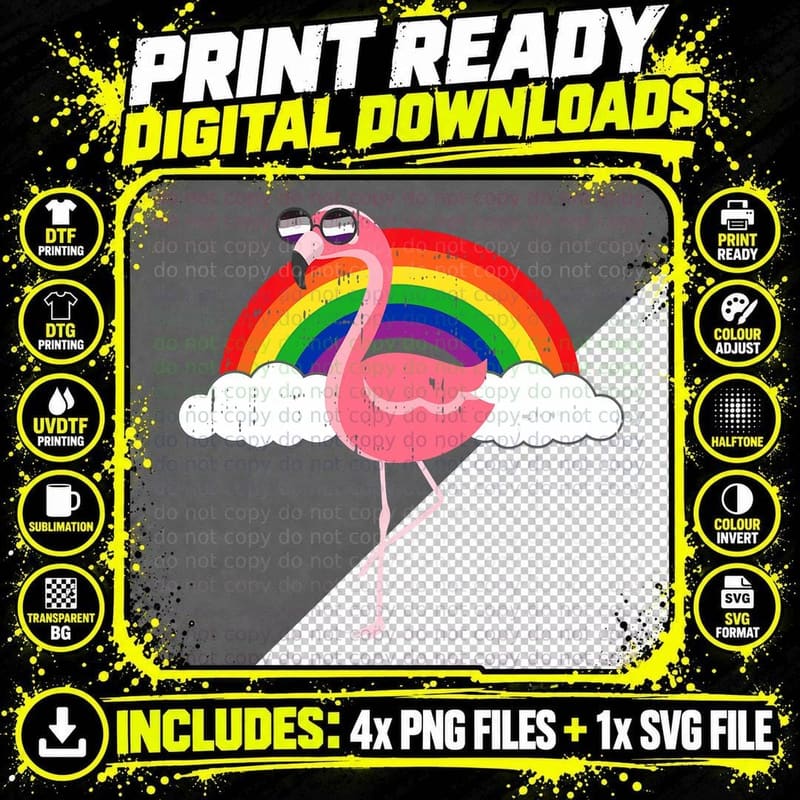 Ace Asexual Flamingo Gay Rainbow Flag LGBTQ Cool LGBT Png SVG Digital Bundle