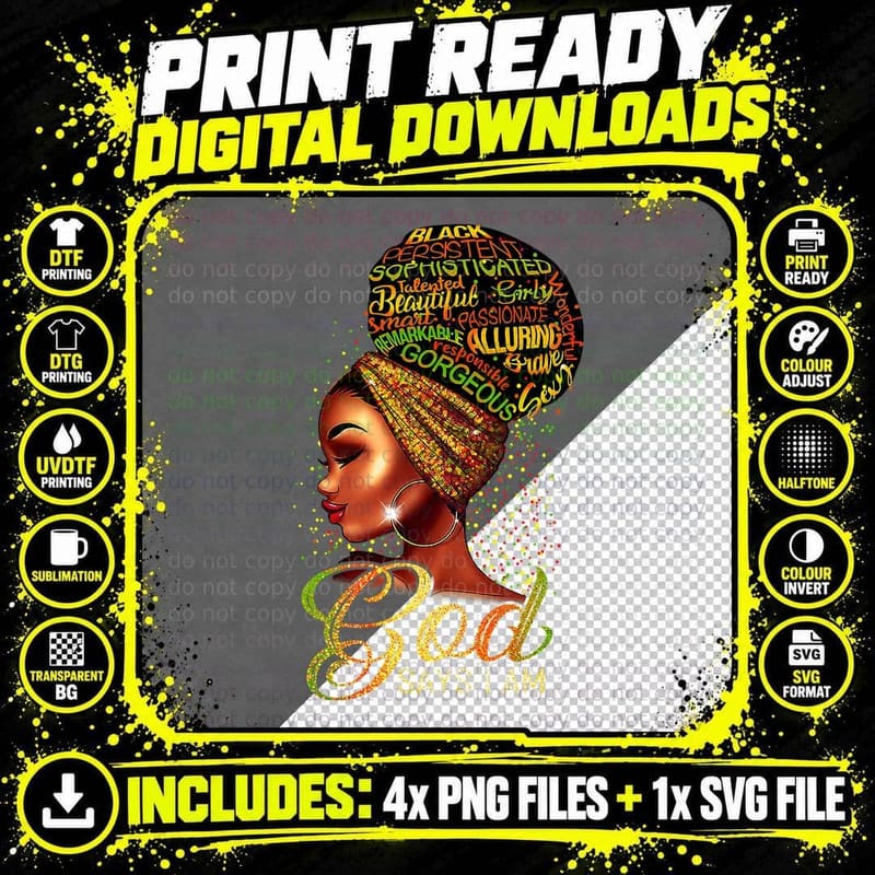 African American Girl God Says I Am Black Pride T-Shirt Png SVG Digital Bundle