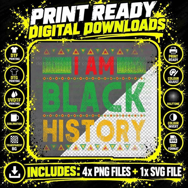 African Pride I Am Black History Black History Month Png SVG Digital Bundle