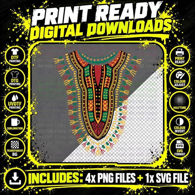 African Print Traditional Tribal Dashiki Pride Attire Png SVG Digital Bundle