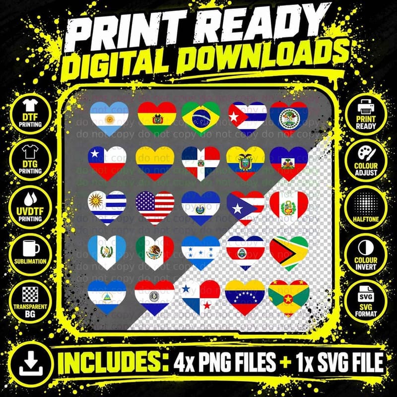 All Latin American Flags Countries Hispanic Latino Pride Png SVG Digital Bundle