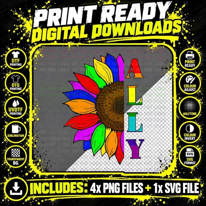 Ally LGBT Sunflower Cute, LGBTQ+, Pride Month, Fashion Png SVG Digital Bundle