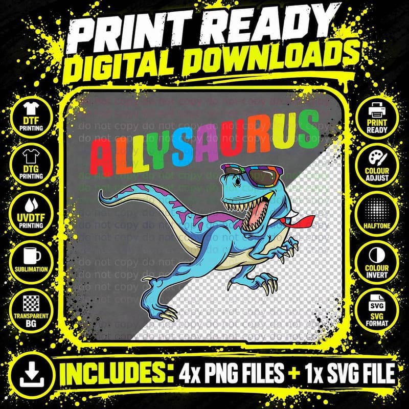 Allysaurus LGBT, LGBTQ+ Pride, Gay Ally Png SVG Digital Bundle