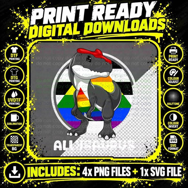 Allysaurus Straight Ally Allosaurus LGBTQ Gay Pride Png SVG Digital Bundle