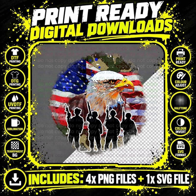 American Military Pride with Eagle Patriotic T-Shirt Png SVG Digital Bundle