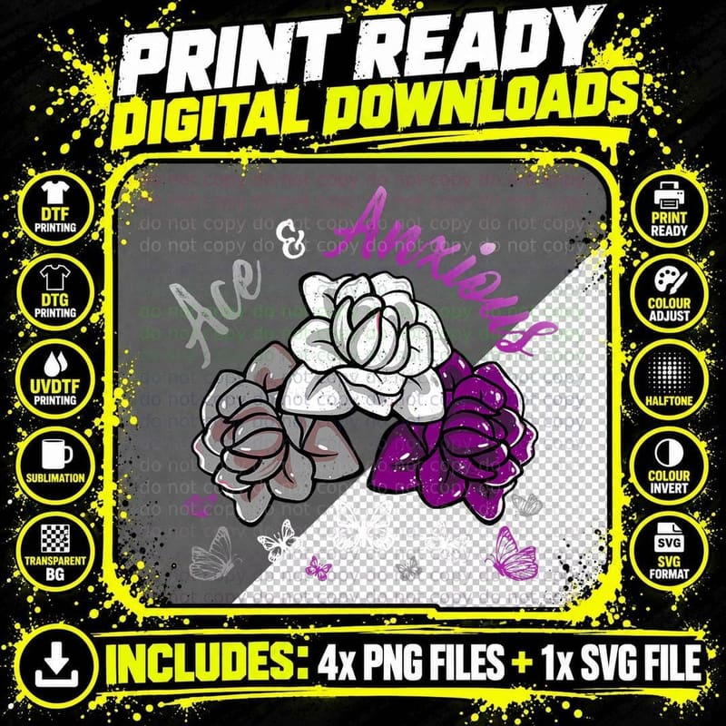 Asexual Pride Ace and Anxious Funny Aroace Asexuality Png SVG Digital Bundle