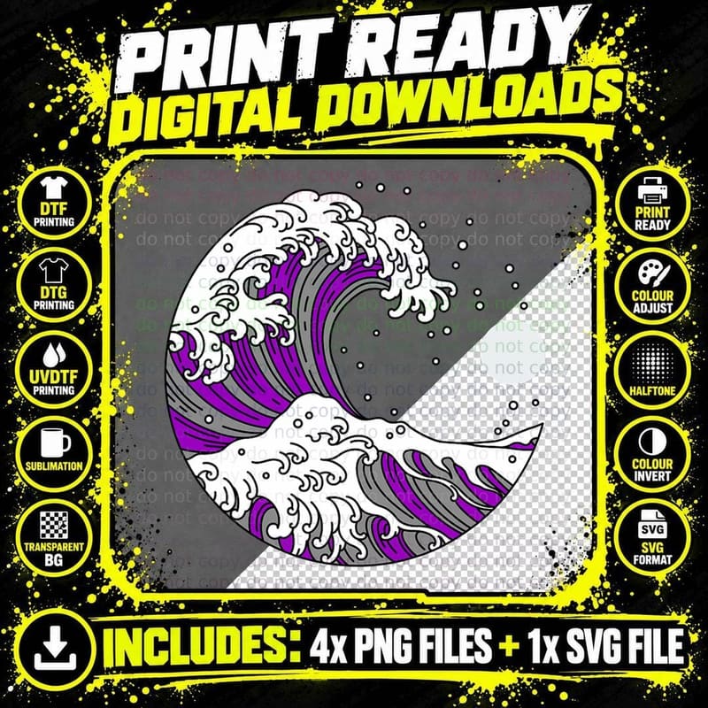 Asexual Pride Japanese Wave, LGBTQ Ace Flag Png SVG Digital Bundle