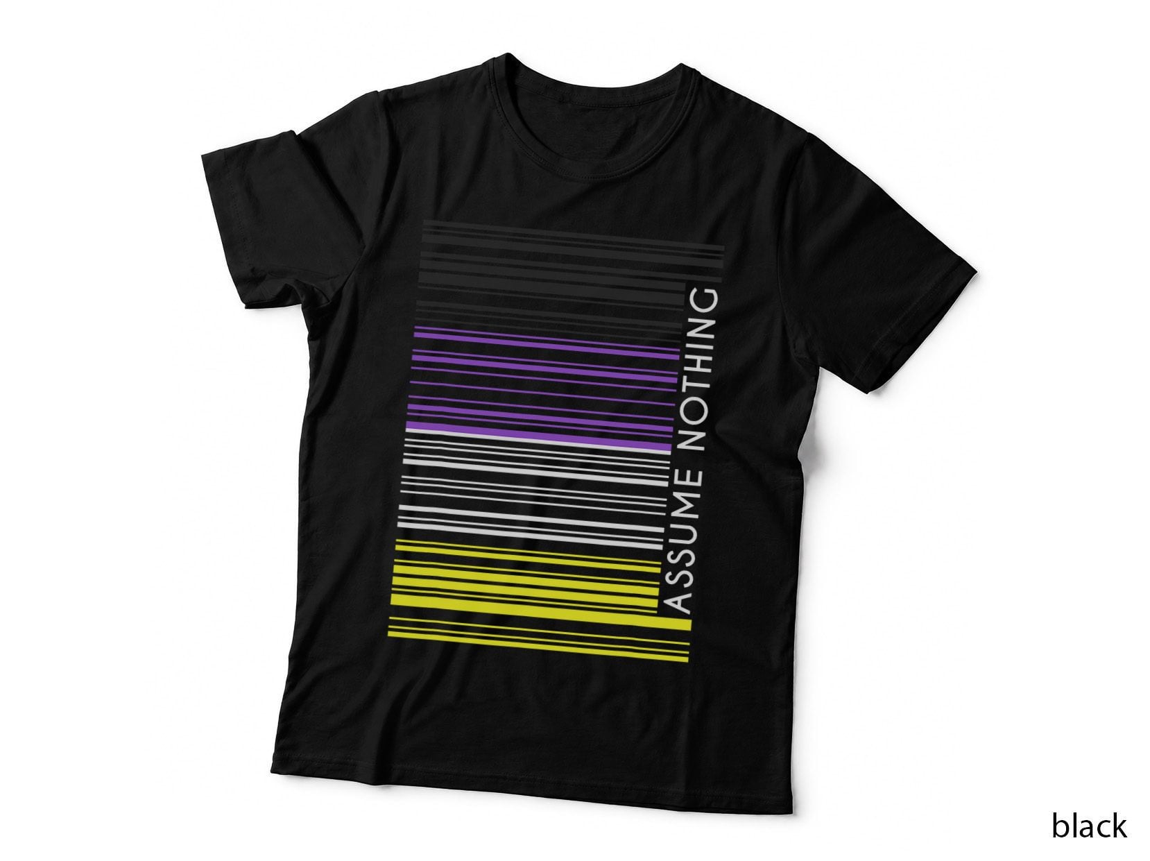 Assume Nothing Nonbinary Flag Barcode Enby Genderqueer LGBT T-Shirt