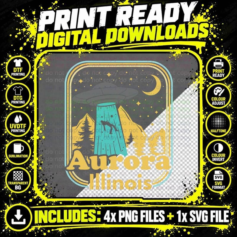 Aurora Illinois UFO Alien Hunter 80s State Pride Png SVG Digital Bundle