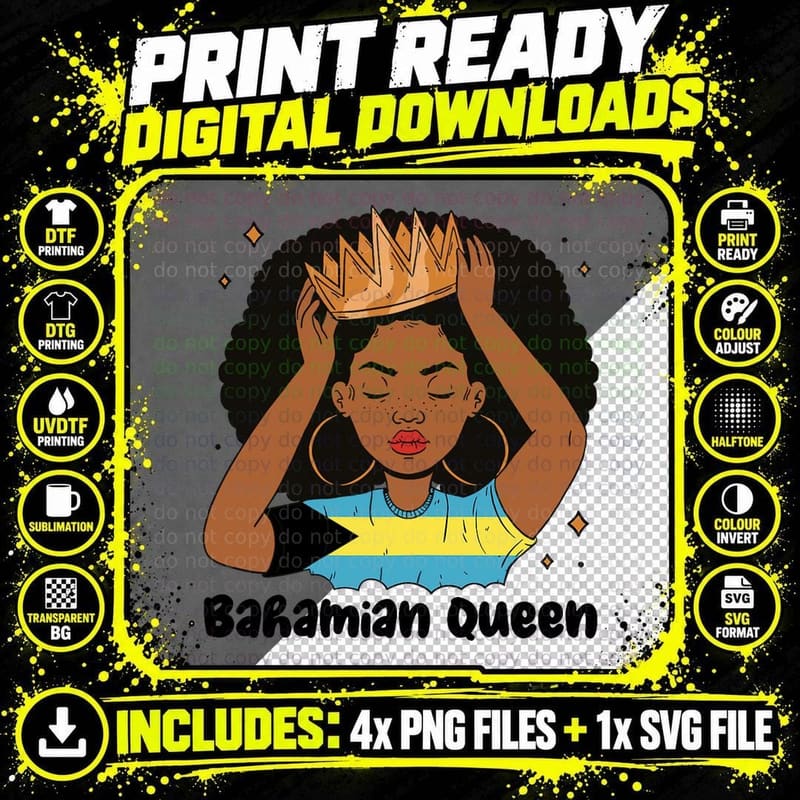 Bahamian Queen Afro Pride Bahamas Heritage Bahamas Flag Png SVG Digital Bundle