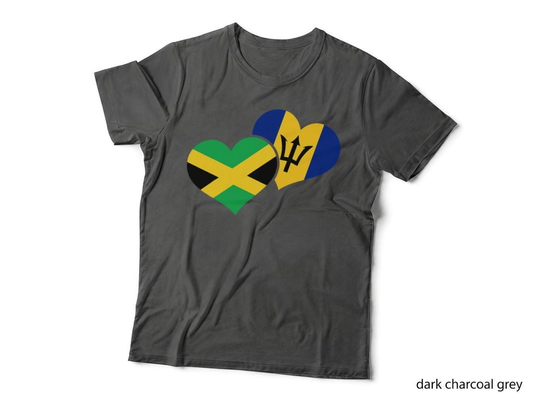 Barbados & Jamaica Hearts Bajan Jamaican Flag Pride Heritage T-Shirt
