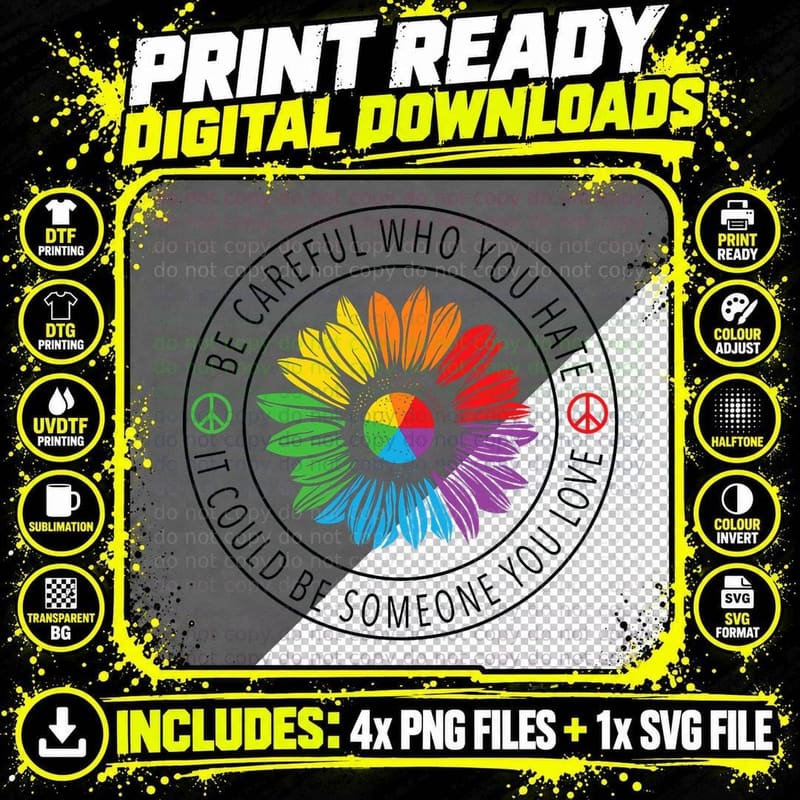 Be Careful Who You Hate - LGBT Pride, LGBTQ+, Ally Png SVG Digital Bundle