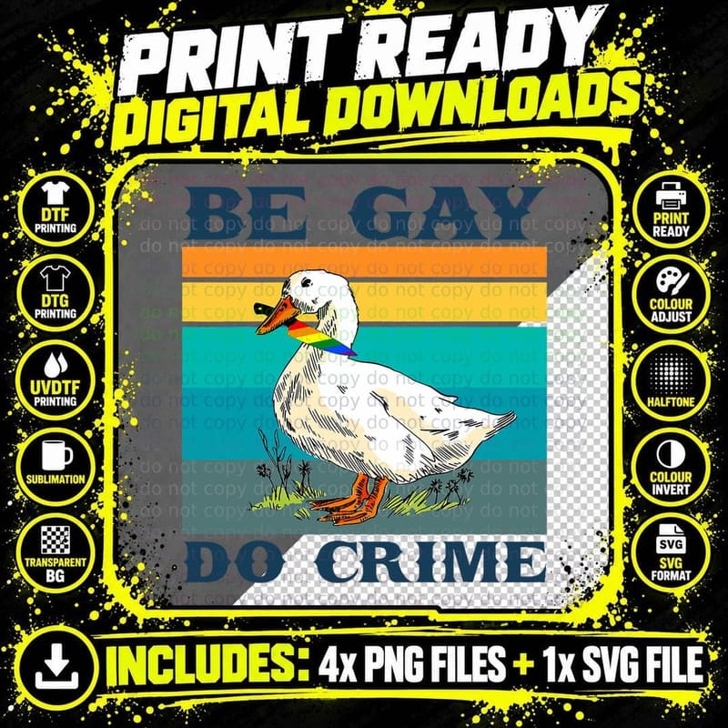 Be Gay Do Crimes Goose Lgbtqia Pride Month Rainbow Flag Png SVG Digital Bundle