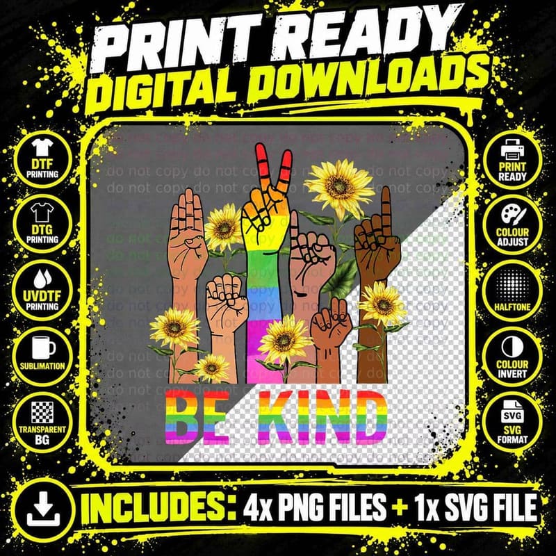 Be Kind Sign Language Hand Talking LGBT Flag Gay Pride Png SVG Digital Bundle