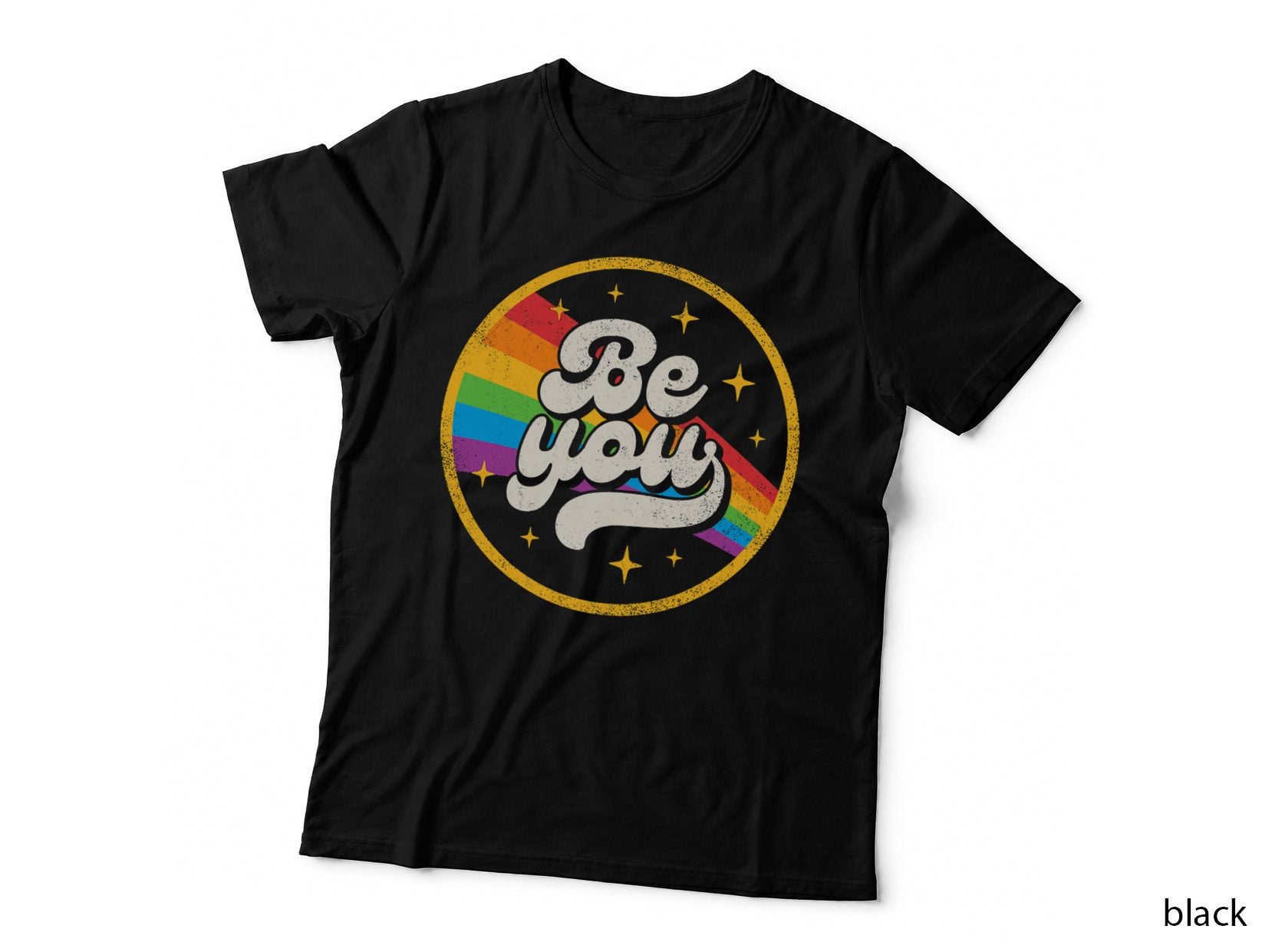Be You Pride LGBTQ Gay LGBT Ally Rainbow Flag Retro Galaxy T-Shirt