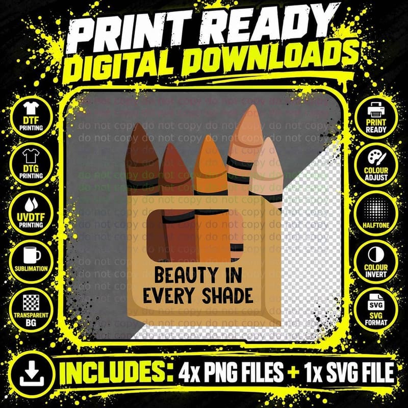 Beauty in Every Shade Melanin Crayon Black History Pride Png SVG Digital Bundle